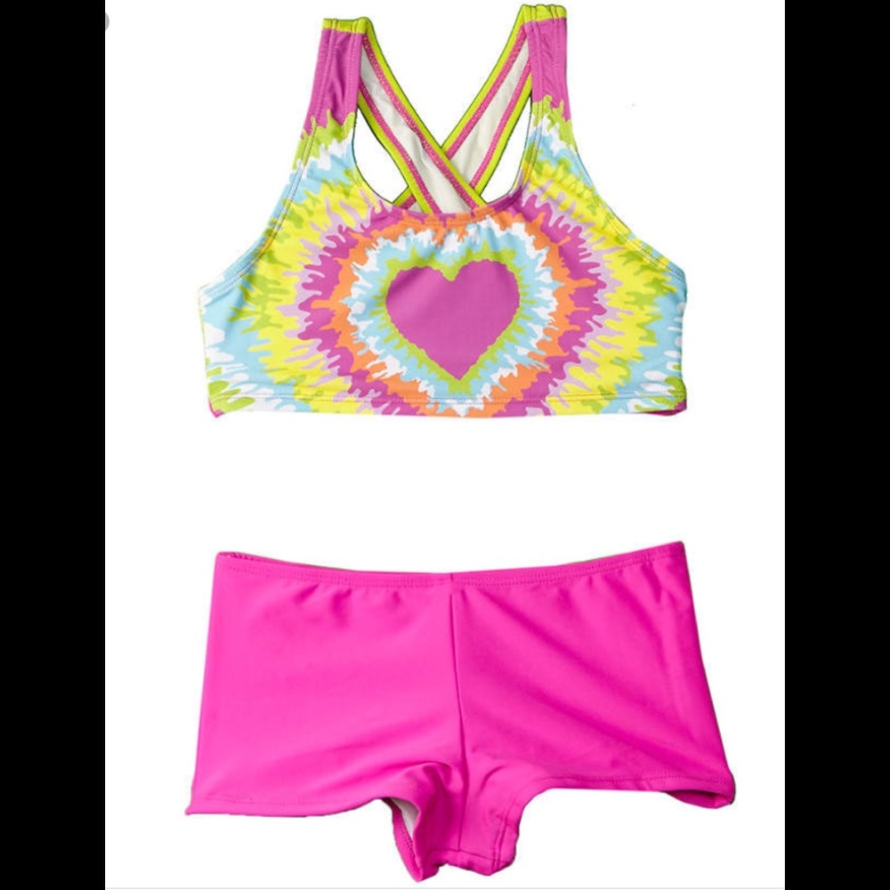 NWT YMI Girls sz 7/8‎ tie dye heart 2pc short swim